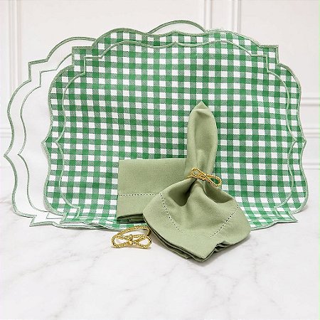Kit mesa posta americano retangular quadriculado verde (compre por número de lugares)