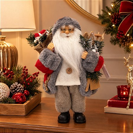 PAPAI NOEL NATAL EM PÉ VERMELHO CINZA