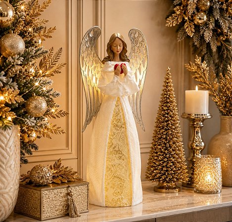 ANJO NATAL RESINA C/LUZ BR/DOURADO