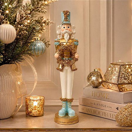 QUEBRA NOZES RESINA NATAL DOURADO E AZUL