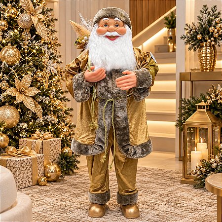 PAPAI NOEL EM PÉ DOURADO