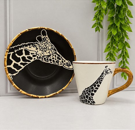XÍCARA CHÁ ANIMAIS PRETO GIRAFA