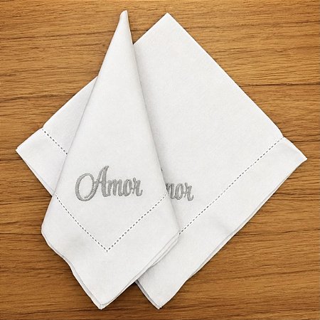 GUARDANAPO BORDADO PRATA “AMOR”