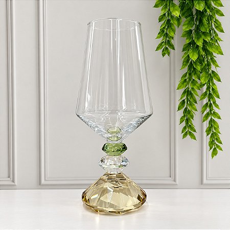 TAÇA DIAMOND 3 DIAMANTES CRISTAL VERDE/AMBAR