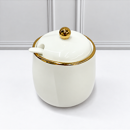 Açucareiro Porcelana Esfera Dourado