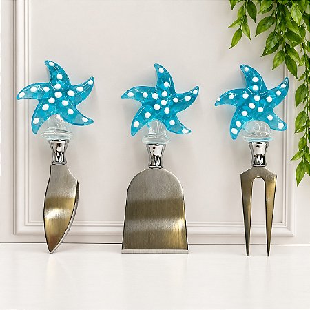 KIT 3 ESPÁTULAS QUEIJO VIDRO ESTRELA MAR