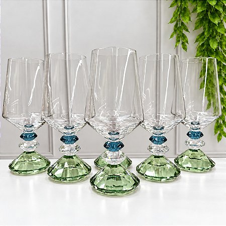 KIT 6 TAÇAS 3 DIAMANTES CRISTAL - AZUL/VERDE
