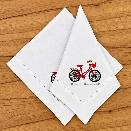 GUARDANAPO BRANCO BORDADO BICICLETA