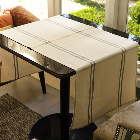 Trilho de Mesa Juliana - Algodão, Dupla Listra Verde, 40x120cm