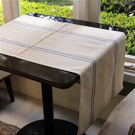 Trilho de Mesa Juliana - Algodão, Dupla Listra Azul, 40x120cm