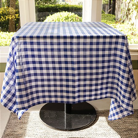 Toalha de Mesa Filomena Xadrez Azul - Poliéster, 145x145cm