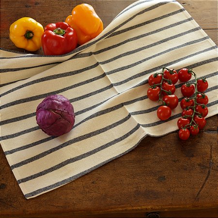 Pano de Copa Marcela Off White com Listra Azul - Algodão, 50x70cm