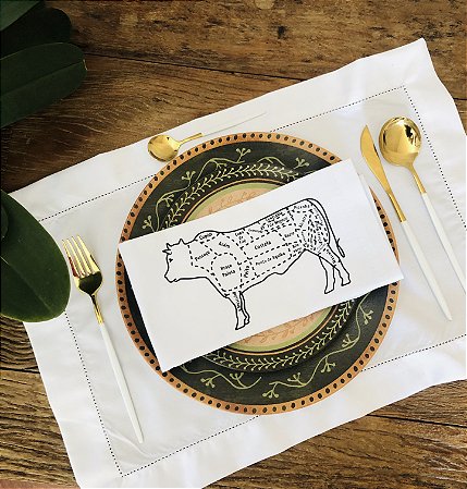 Guardanapo de Tecido Branco com Estampa Churrasco - Algodão
