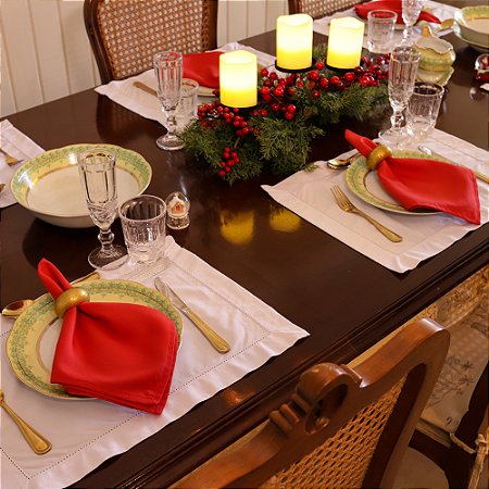 Mesa Natal Kit 6 Guardanapos de Tecido Vermelho - Algodão, 50x50cm