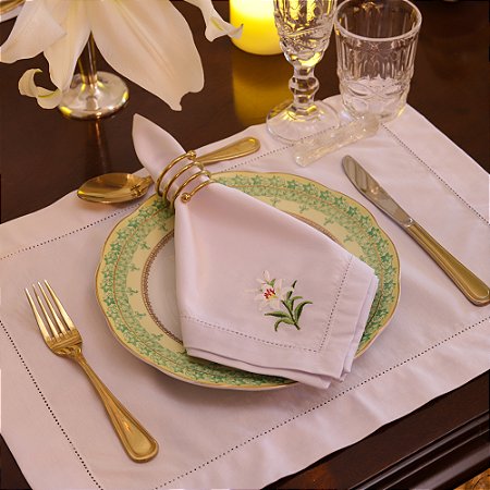 Guardanapos Bordados Flores Brancas - Coleção Páscoa, 6 lugares