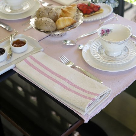 Guardanapo de Tecido Juliana - Algodão, Listra Rosa, 50x50cm