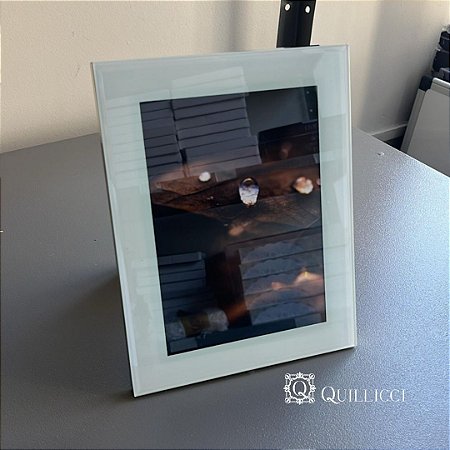 Porta-Retrato em Aço Inox Com Vidro Branco