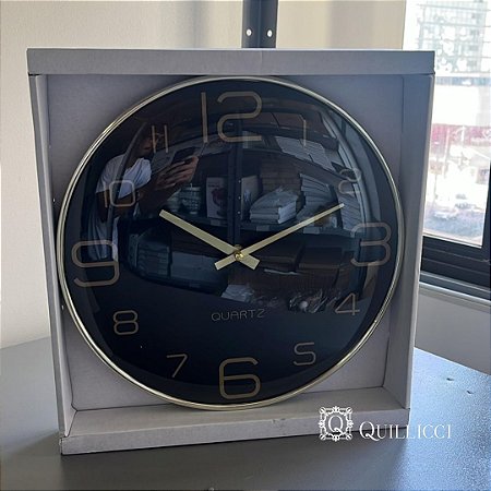 RELOGIO DE PAREDE DE PLASTICO CHRONOS PRETO COM DOURADO