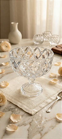 Centro de Mesa Decorativo com Pé Deli Diamond Incolor 18x18x18cm | Cristal Ecológico