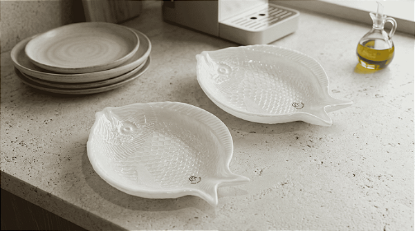 Petisqueira Formato Peixe Branco Pérola | 23x10 Cerâmica