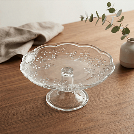 Prato para Bolo com Pé New Butterfly 19x9cm Cristal Ecológico