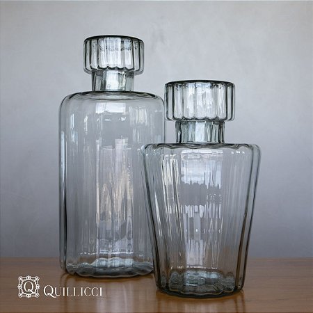Garrafa de Vidro Gargalo Curto Crespo 25x40cm Tampa de Vidro