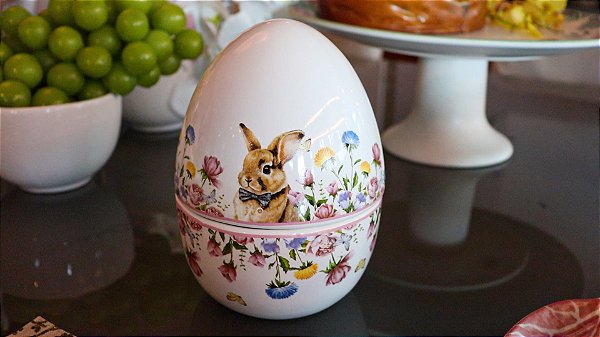 Ovo Decorativo Grande Easter Flowers | Cerâmica 12x18