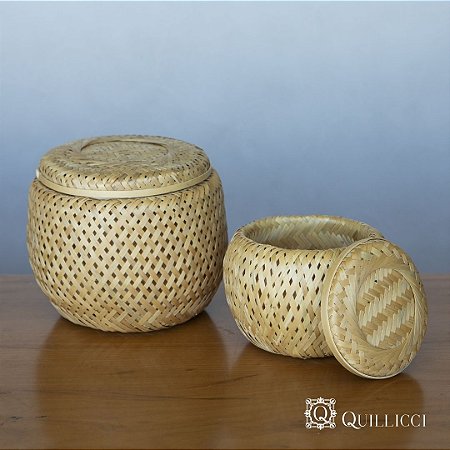 CESTO DE BAMBU COM TAMPA
