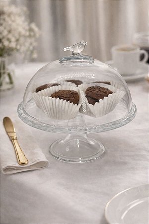 Boleira Bird com Pé e Tampa 30cm | Vidro (29,5x24cm)
