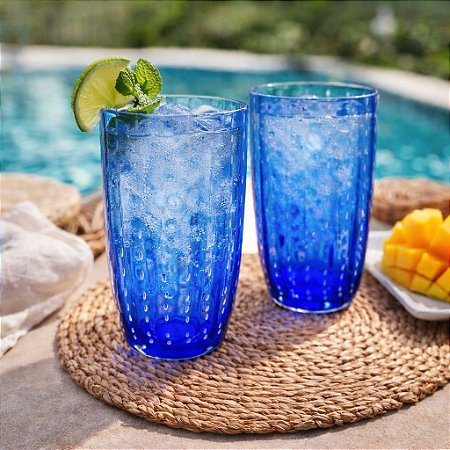 Jogo 2 Copos Altos Orquídea Azul 500ml | Vidro