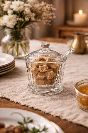 Açucareiro Radial com Colher e Tampa 210ml | Cristal de Chumbo 15x15