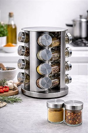 Porta-condimentos giratório 16 un. transparente | vidro/plástico