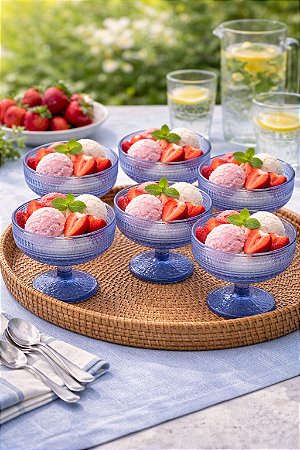 Taça sorvete pérola 6 un. azul 310 ml | vidro