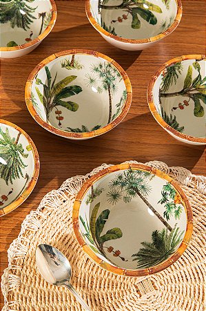 Bowl Pequeno Borda Bambu estampa palmeira 15cm | Melamina
