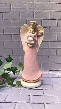 Anjo com Criança Rosa 25cm