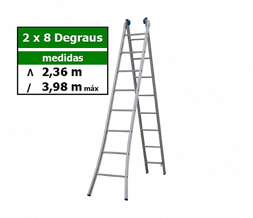 Escada Abrir e Estender 8 Degraus 2,36 X 3,98 m Alumínio Alumasa