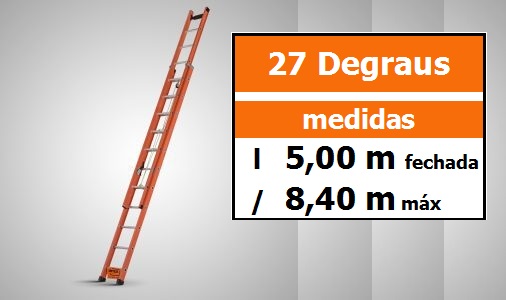 Escada Extensível Fibra Vidro Vazada EAFV-27 altura 5,00 x 8,40 M - degraus redondos