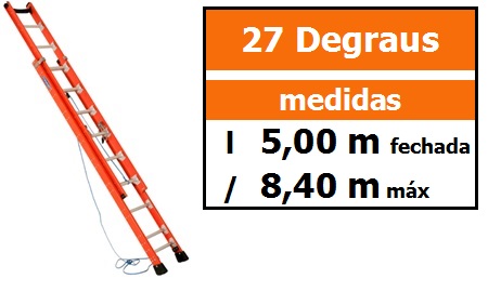Escada Extensível Fibra Vidro Rebitada EAFR-27 altura 5,00 x 8,40 M - degraus redondos
