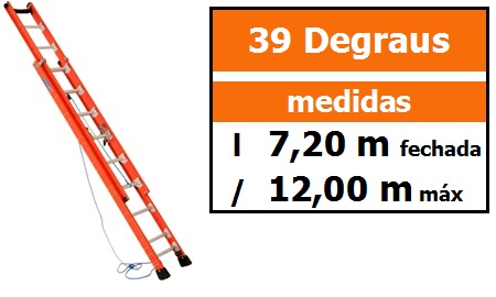 Escada Extensível Fibra Vidro Rebitada EAFR-39 altura 7,20 x 12,00 M - degraus redondos