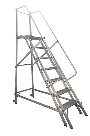 Escada Plataforma 1,75 m (6 Degraus + Patamar) Modelo Padrão em Alumínio