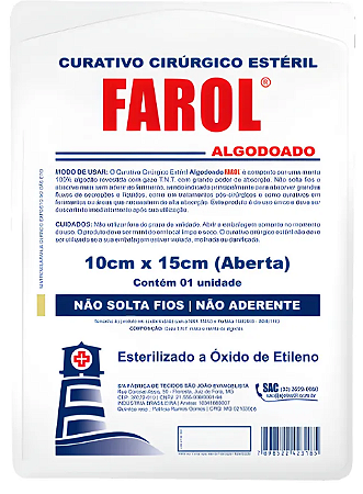 Curativo Cirurgicos Algodoado 10x15cm esteril - Farol