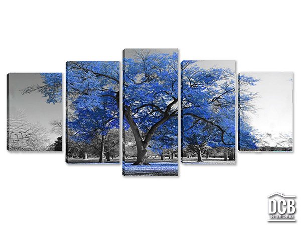 Quadros Decorativos 5 Telas Árvore Azul