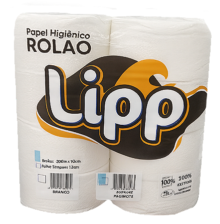 PAPEL HIGIÊNICO ROLAO LIPP 100% CELULOSE 300M C/8