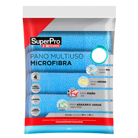 PANO MICROFIBRA MULTIUSO AZ SUPERPRO - COM 4