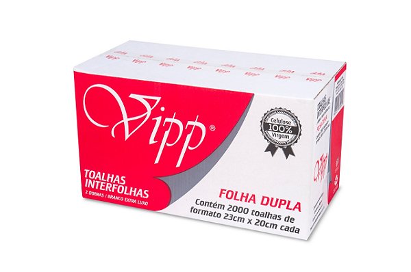 PAPEL TOALHA INTERFOLHADO VIPP 23X20 FOLHA DUPLA CAIXA COM 2000 FOLHAS