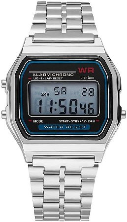 Relógio Wr Digital Aço Vintage Unisex (Prata)