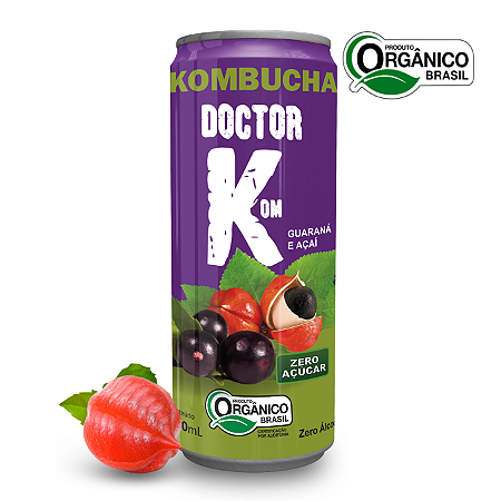 Kombucha Orgânica Zero Açúcar Doutor K Guaraná e Açaí 350 ml