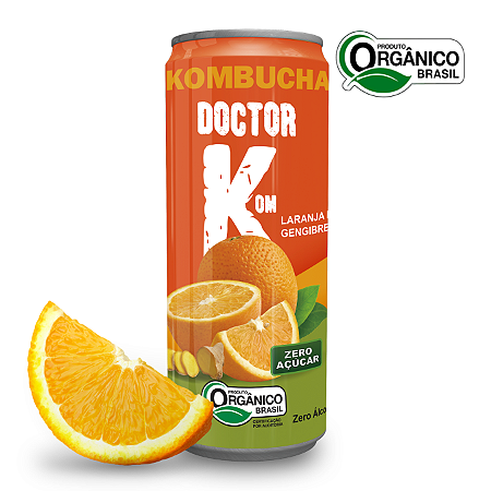 Kombucha Orgânica Zero Açúcar Doutor K Laranja Com Gengibre 350 ml