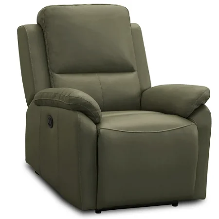 Poltrona do Papai Retrátil Reclinável Elétrica Aniche L06 Couro Verde Musgo