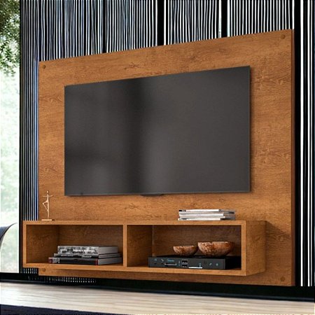 Painel Para Tv Preto Com Nicho Suspenso Nature